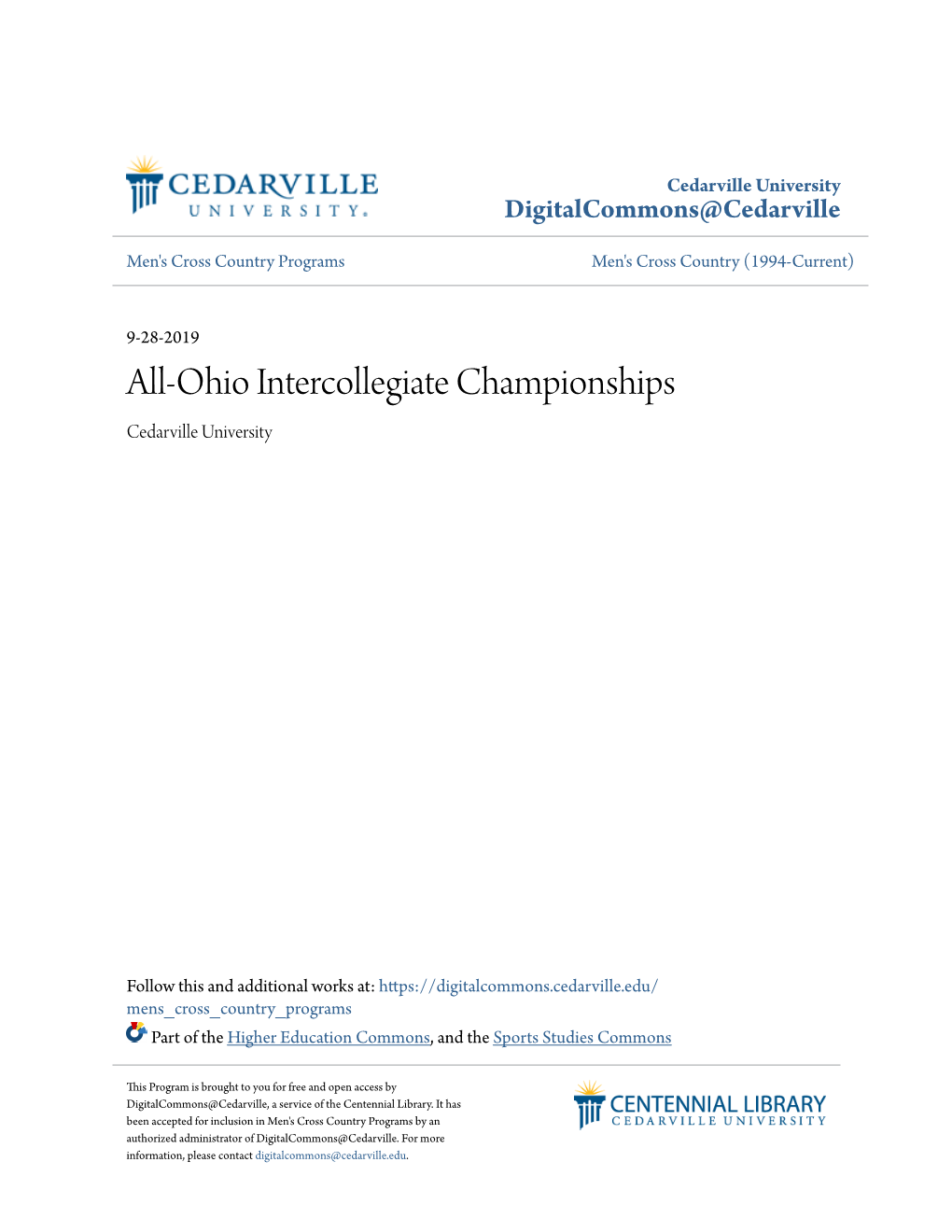 All-Ohio Intercollegiate Championships Cedarville University