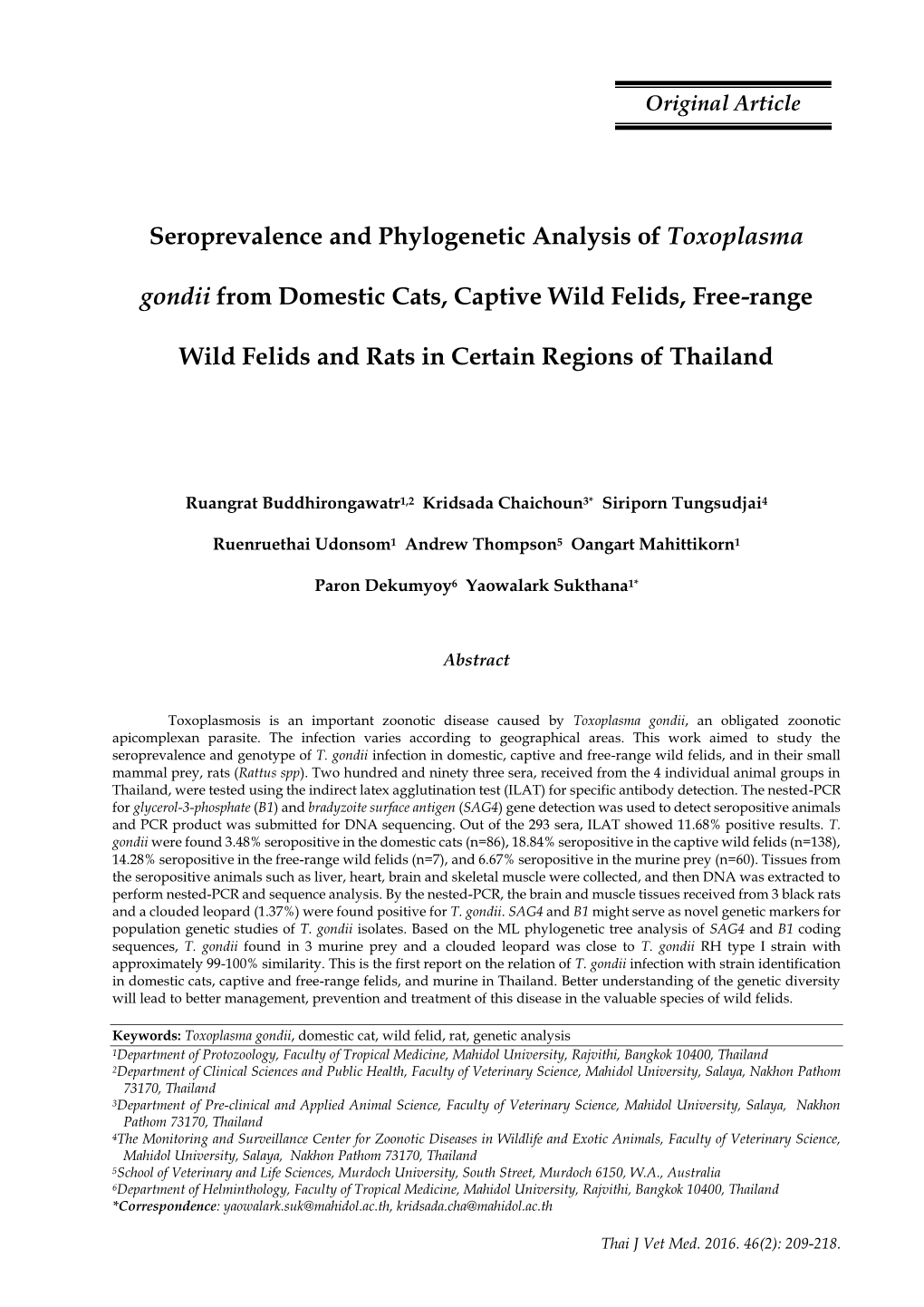 Seroprevalence and Phylogenetic Analysis of Toxoplasma Gondii From