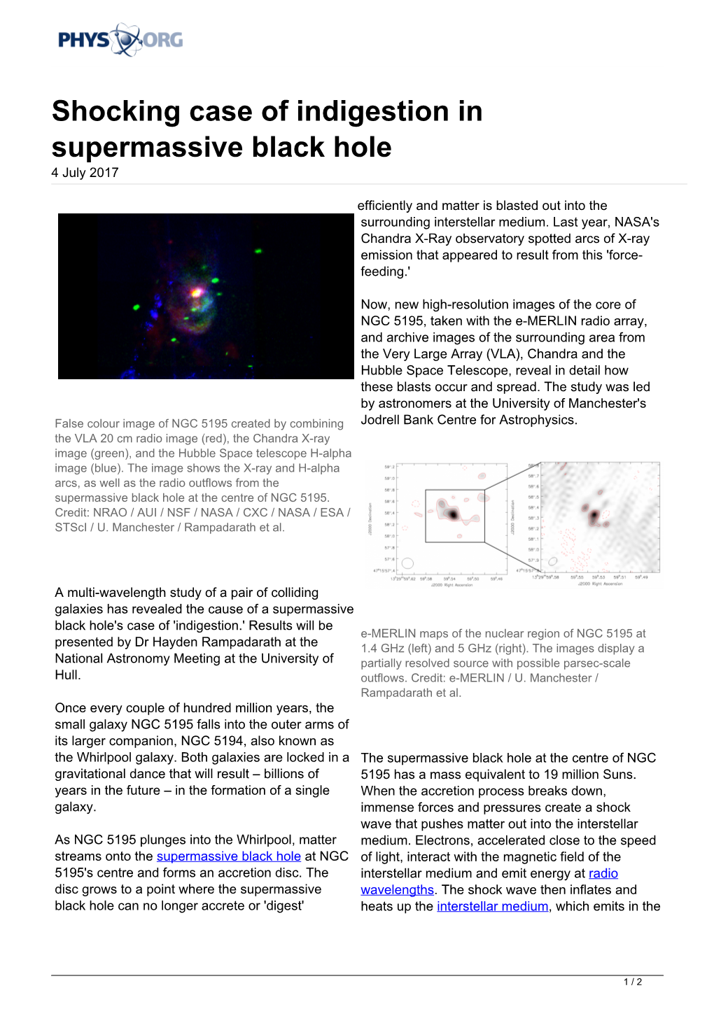 Shocking Case of Indigestion in Supermassive Black Hole 4 July 2017