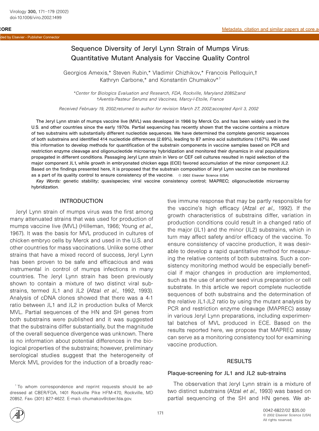 Sequence Diversity of Jeryl Lynn Strain of Mumps Virus: Quantitative Mutant Analysis for Vaccine Quality Control