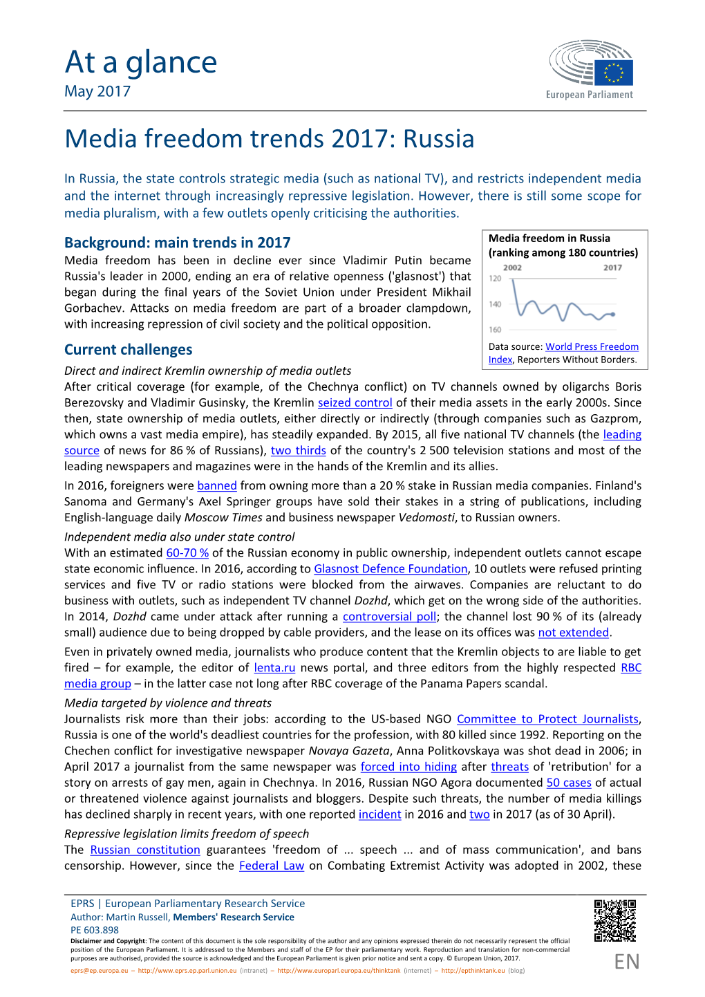 Media Freedom Trends 2017: Russia
