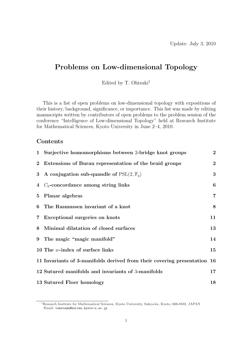 Problems on Low-Dimensional Topology