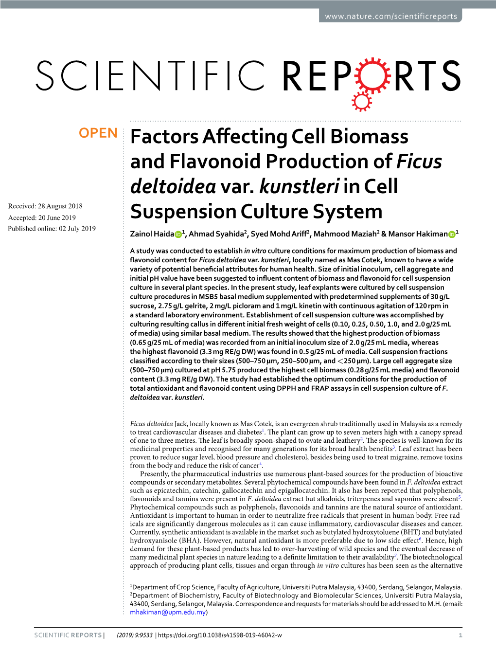 Factors Affecting Cell Biomass and Flavonoid Production of Ficus