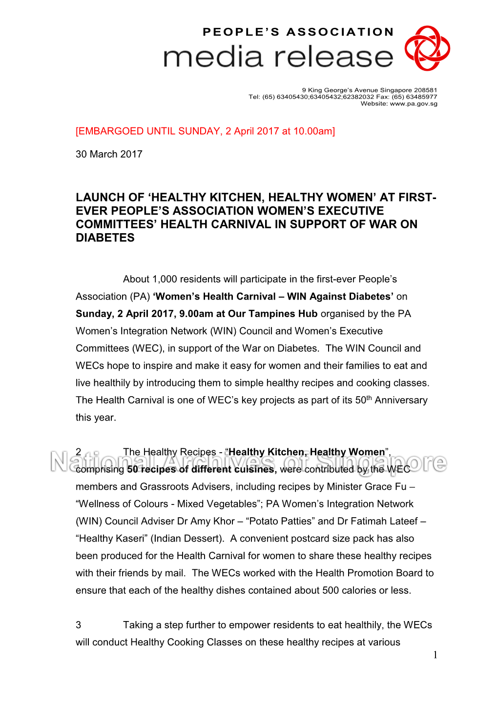 Launch of 'Healthy Kitchen, Healthy Women' at First- Ever People's Association Women's Executive Committees' Health Ca