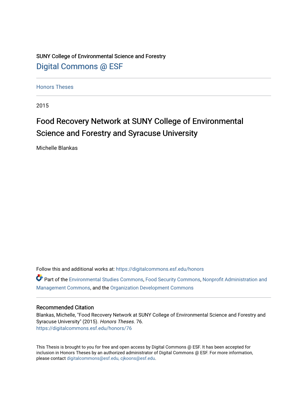 Food Recovery Network at SUNY College of Environmental Science and Forestry and Syracuse University