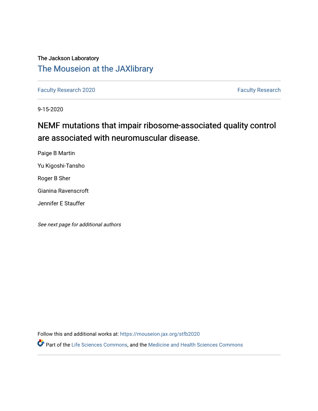 NEMF Mutations That Impair Ribosome-Associated Quality Control Are Associated with Neuromuscular Disease