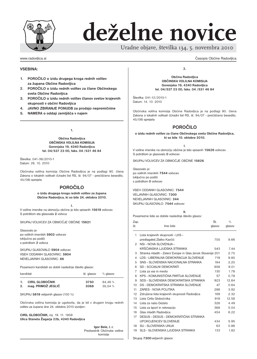 Deželne Novice Uradne Objave, Številka 134, 5