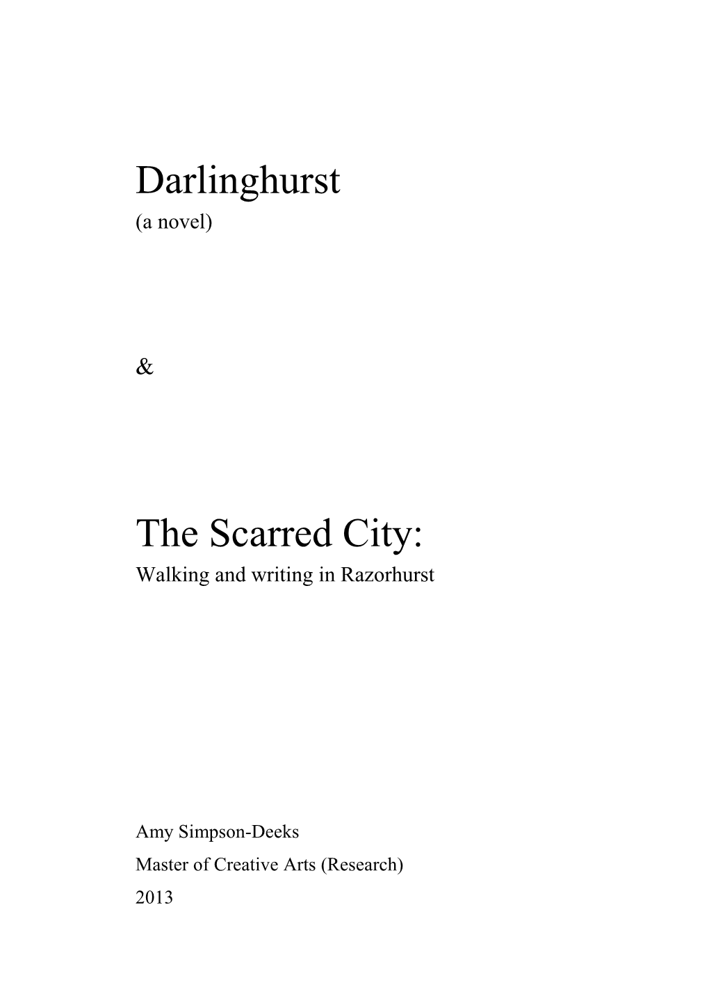 Darlinghurst (A Novel) & the Scarred City