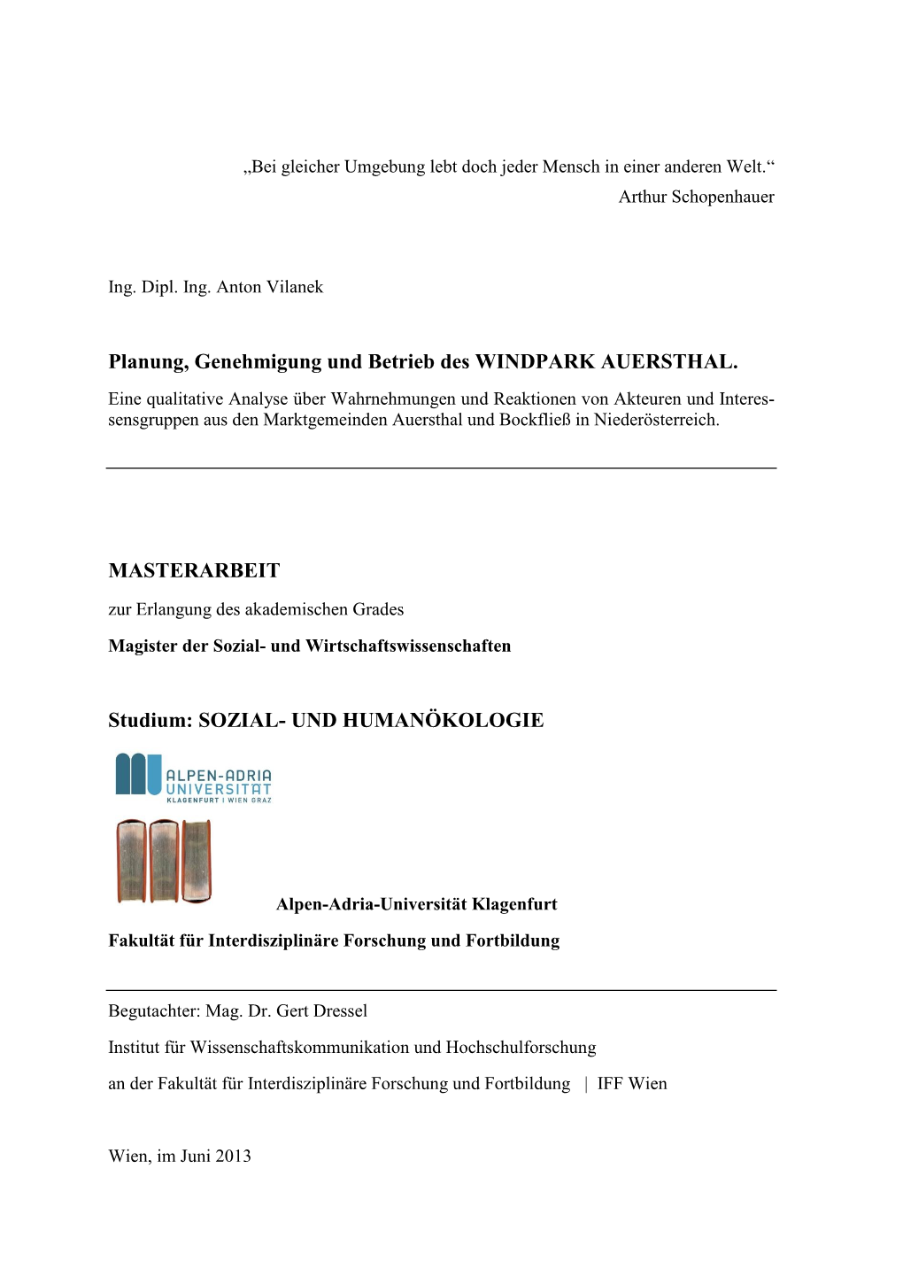 Planung, Genehmigung Und Betrieb Des WINDPARK AUERSTHAL