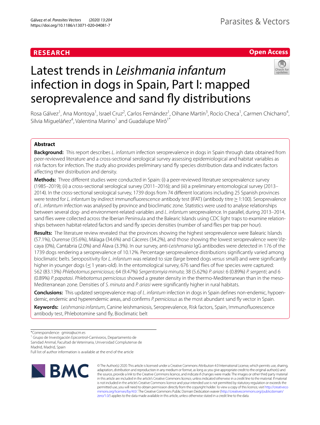 Latest Trends in Leishmania Infantum Infection in Dogs in Spain, Part I
