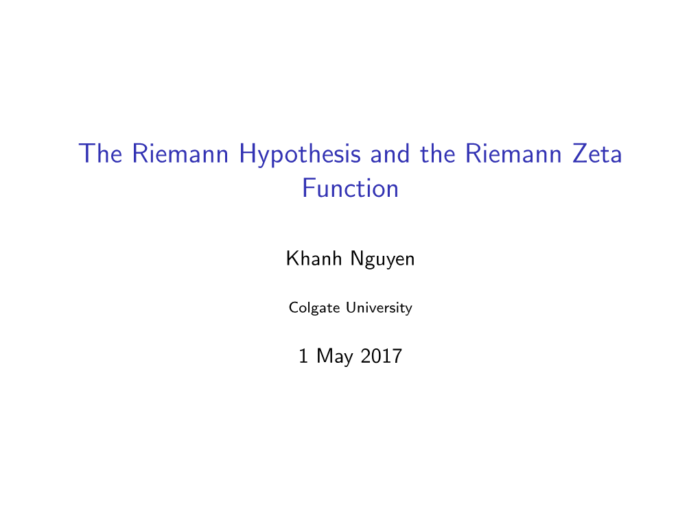 The Riemann Hypothesis and the Riemann Zeta Function