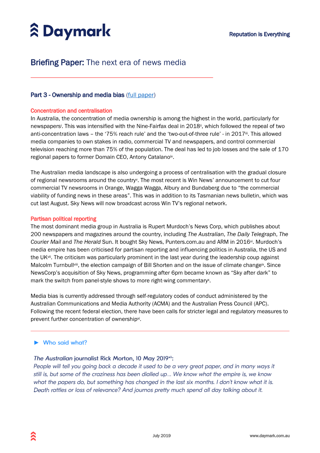 Briefing Paper: the Next Era of News Media