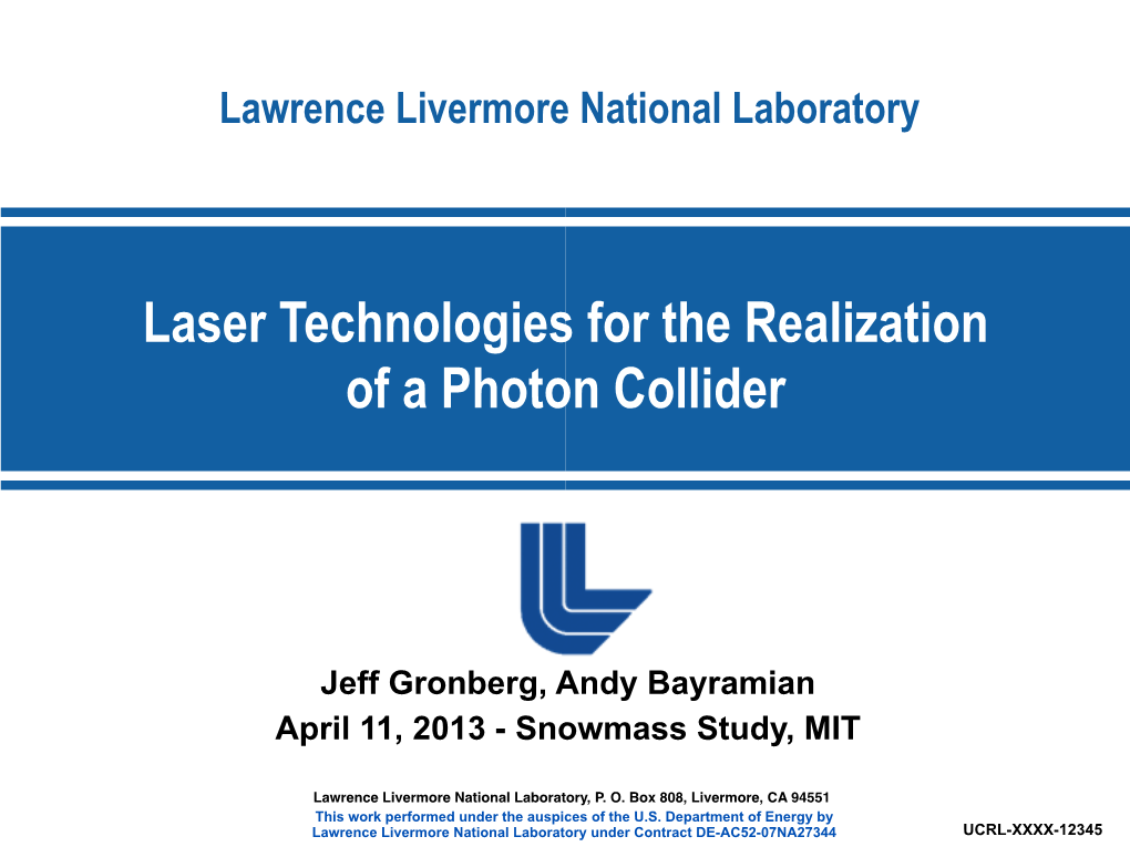 Laser Technologies for the Realization of a Photon Collider