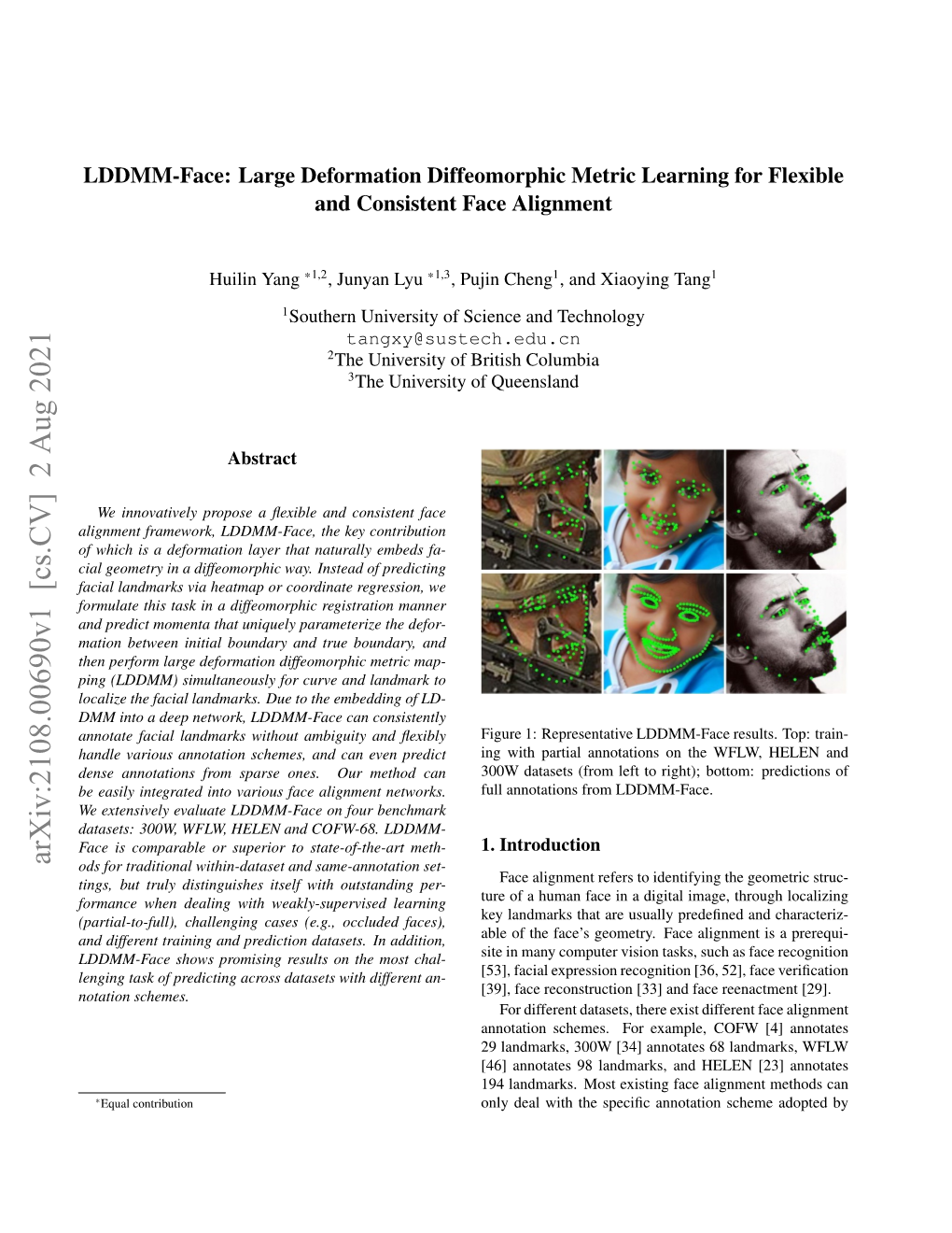 LDDMM-Face: Large Deformation Diffeomorphic Metric Learning for Flexible and Consistent Face Alignment