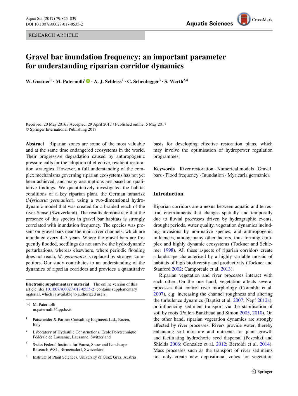 Gravel Bar Inundation Frequency: an Important Parameter for Understanding Riparian Corridor Dynamics