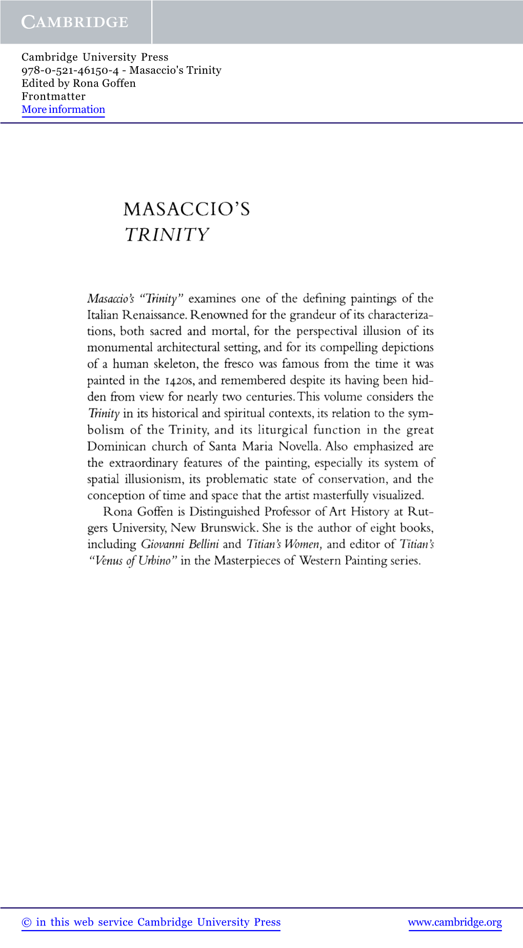 Masaccio's Trinity Edited by Rona Goffen Frontmatter More Information