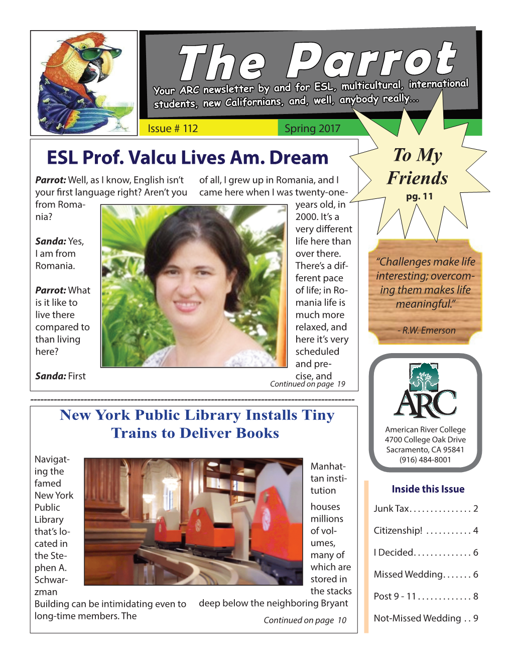 The Parrot Your ARC Newsletter by and for ESL, Multicultural, International