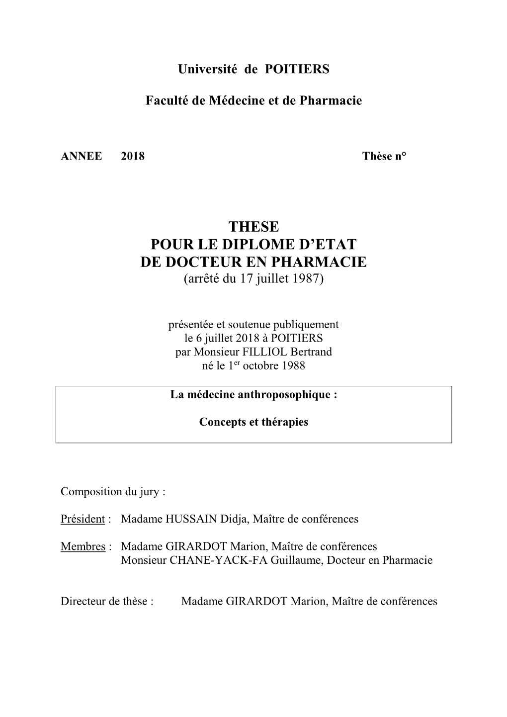 These Pour Le Diplome D'etat De Docteur En Pharmacie