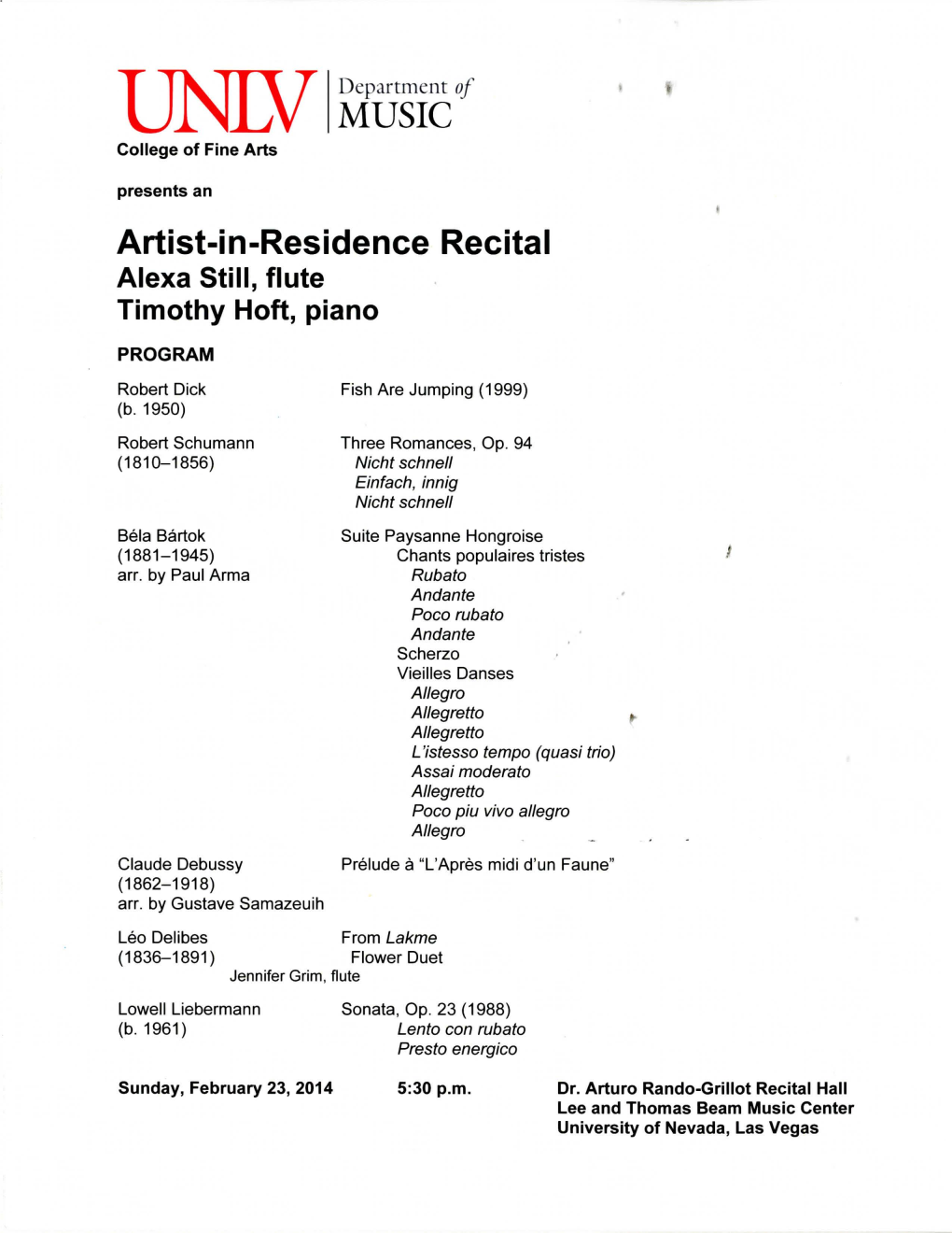 Artist-In-Residence Recital Alexa Sti II, Flute Timothy Hott, Piano PROGRAM