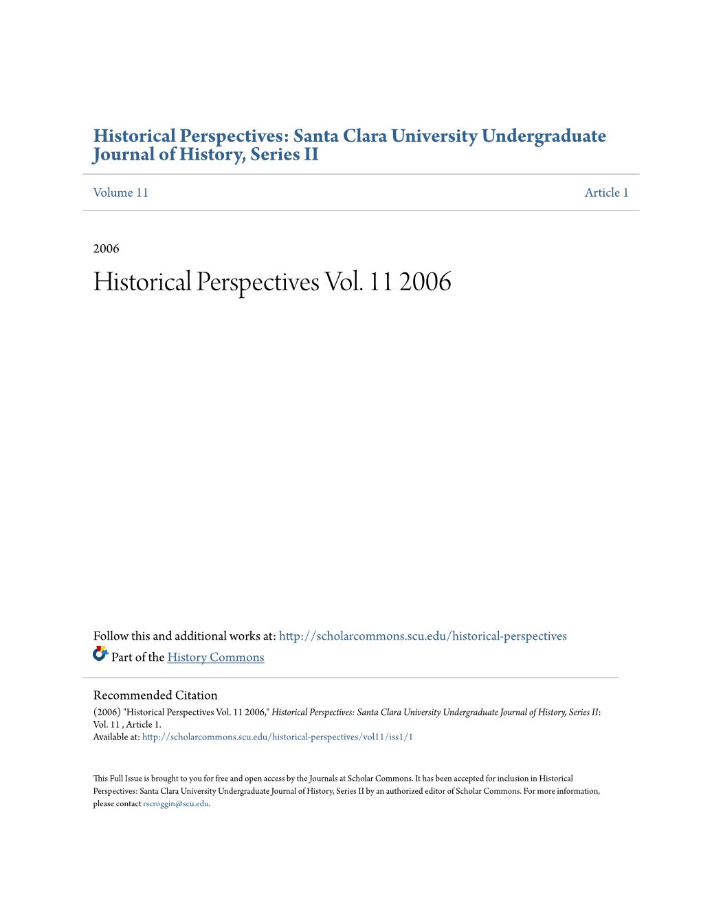 Historical Perspectives Vol. 11 2006