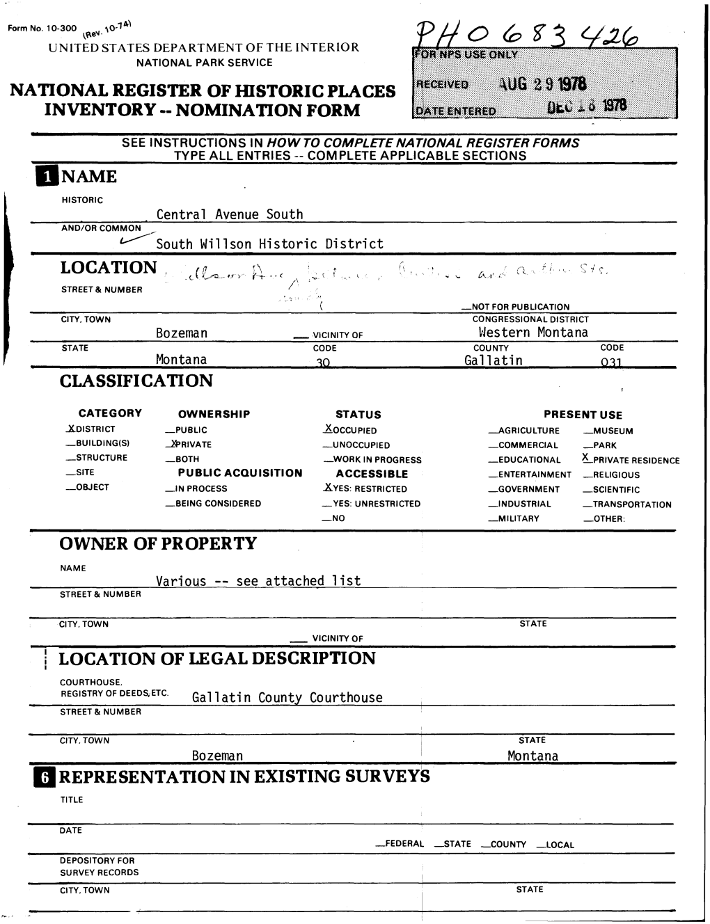 Bozeman __ VICINITY of Western Montana STATE CODE COUNTY CODE Montana ^O Gallatin Cm CLASSIFICATION