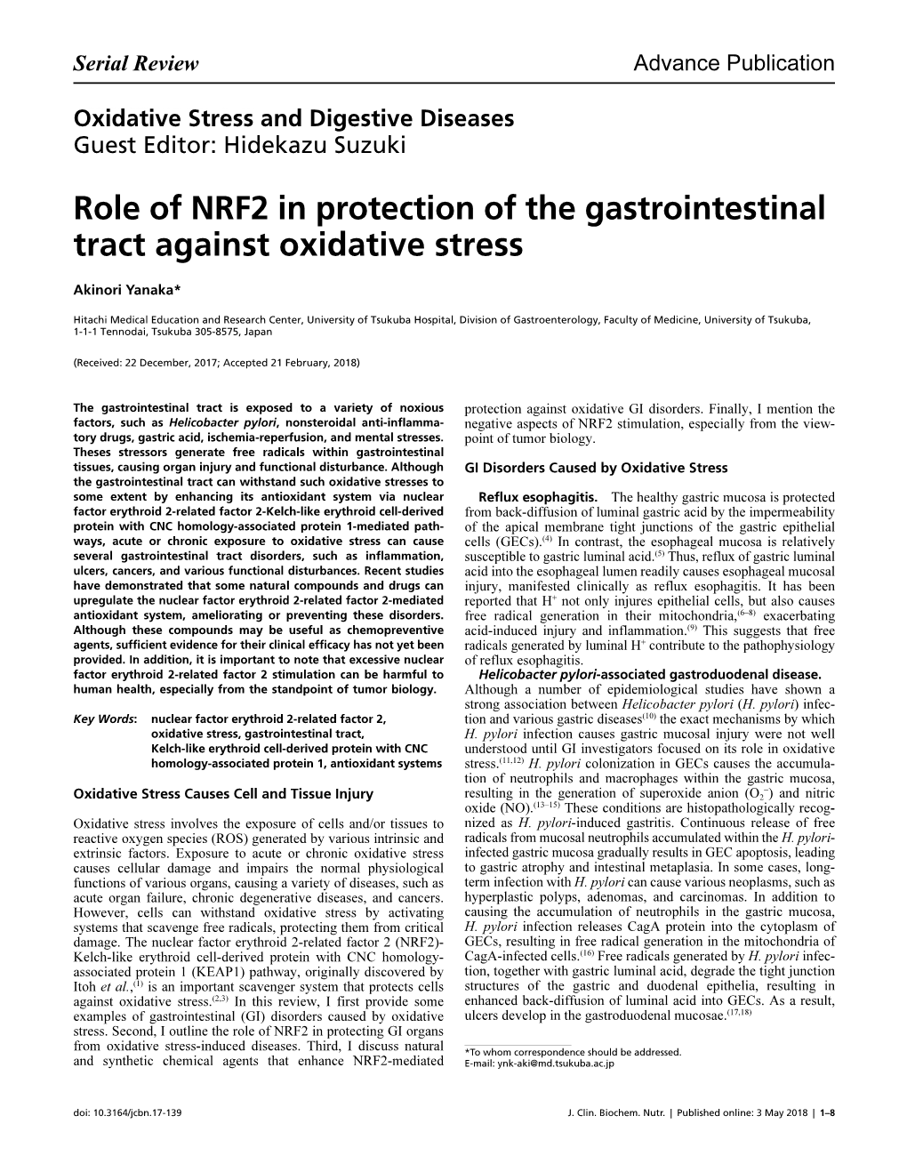 Role of NRF2 in Protection of the Gastrointestinal Tract Against Oxidative Stress