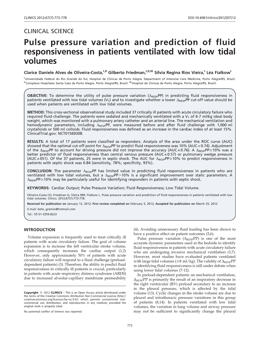 Pulse Pressure Variation and Prediction of Fluid Responsiveness in Patients Ventilated with Low Tidal Volumes