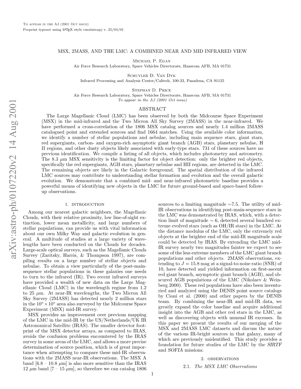 Arxiv:Astro-Ph/0107220V2 14 Aug 2001