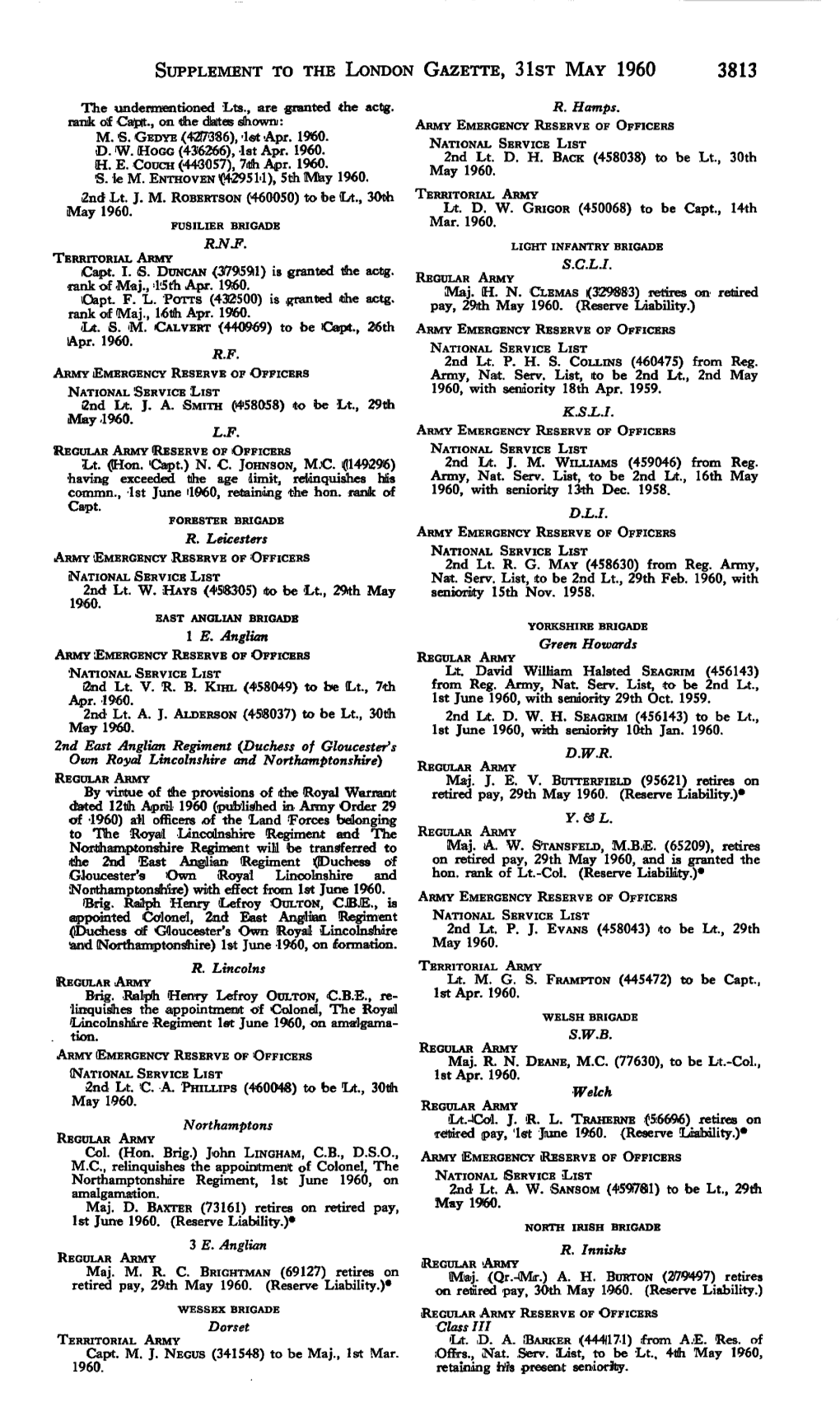 SUPPLEMENT to the LONDON GAZETTE, 31St MAY 1960 3813