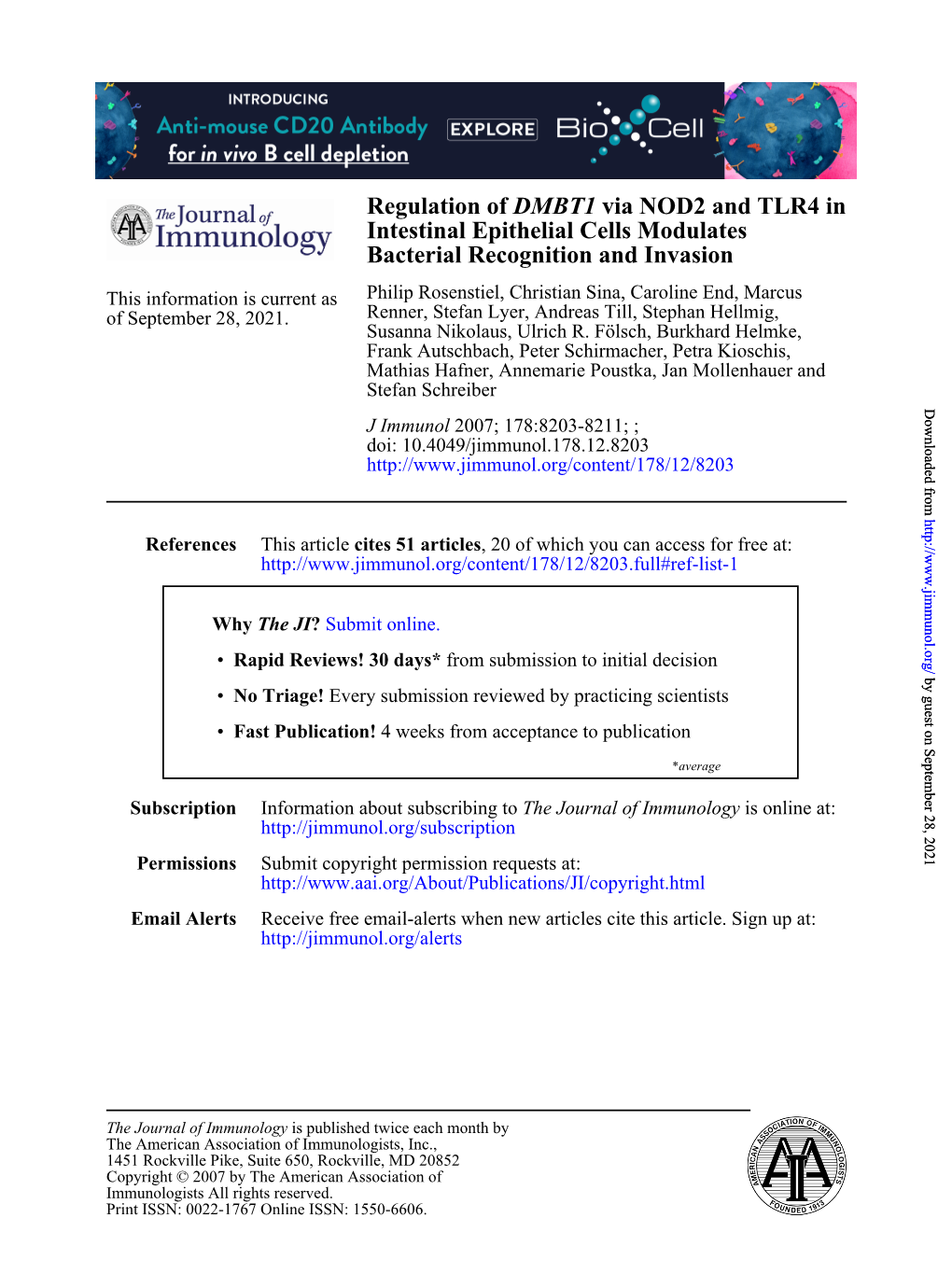 DMBT1 Via NOD2 and TLR4 in Intestinal Epithelial Cells Modulates Bacterial Recognition and Invasion