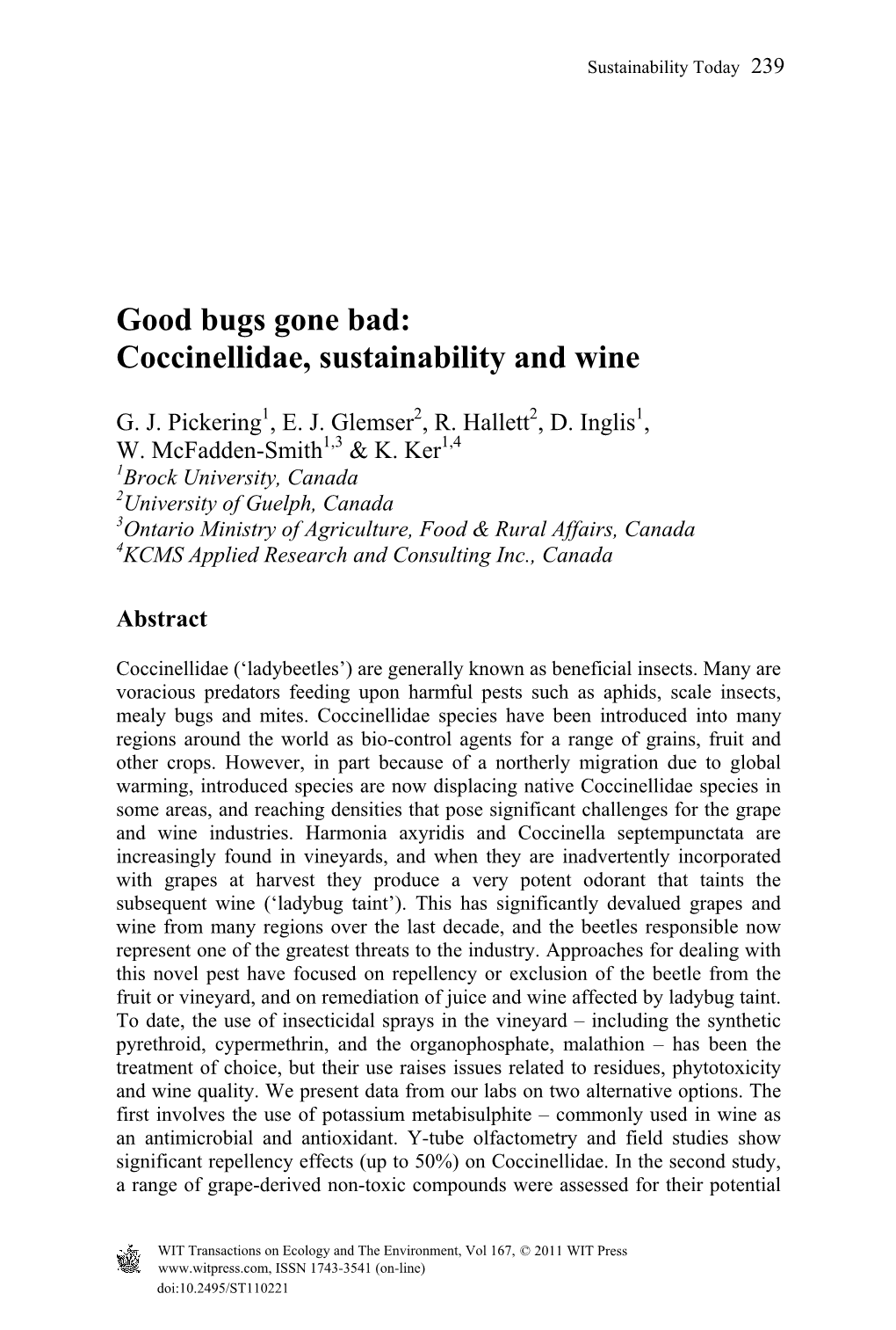 Coccinellidae, Sustainability and Wine