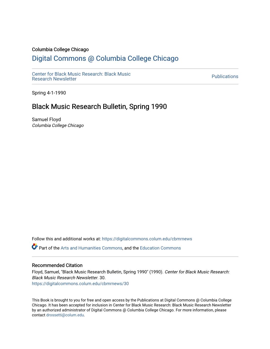 Black Music Research Bulletin, Spring 1990