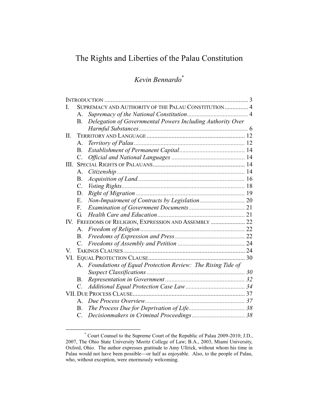 The Rights and Liberties of the Palau Constitution