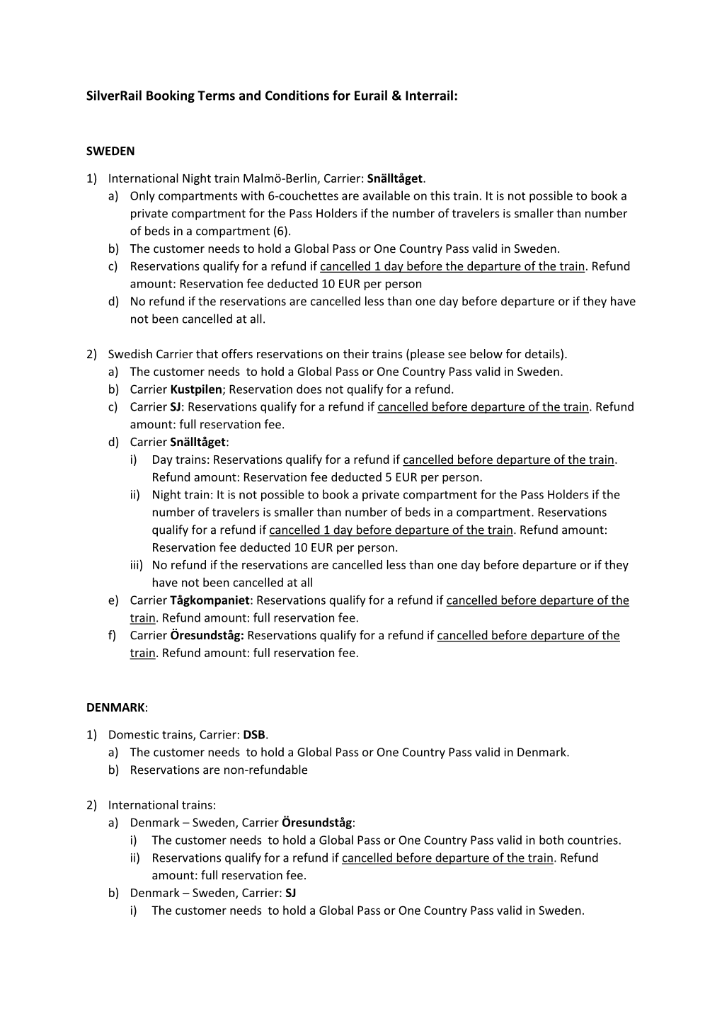 Silverrail Booking Terms and Conditions for Eurail & Interrail