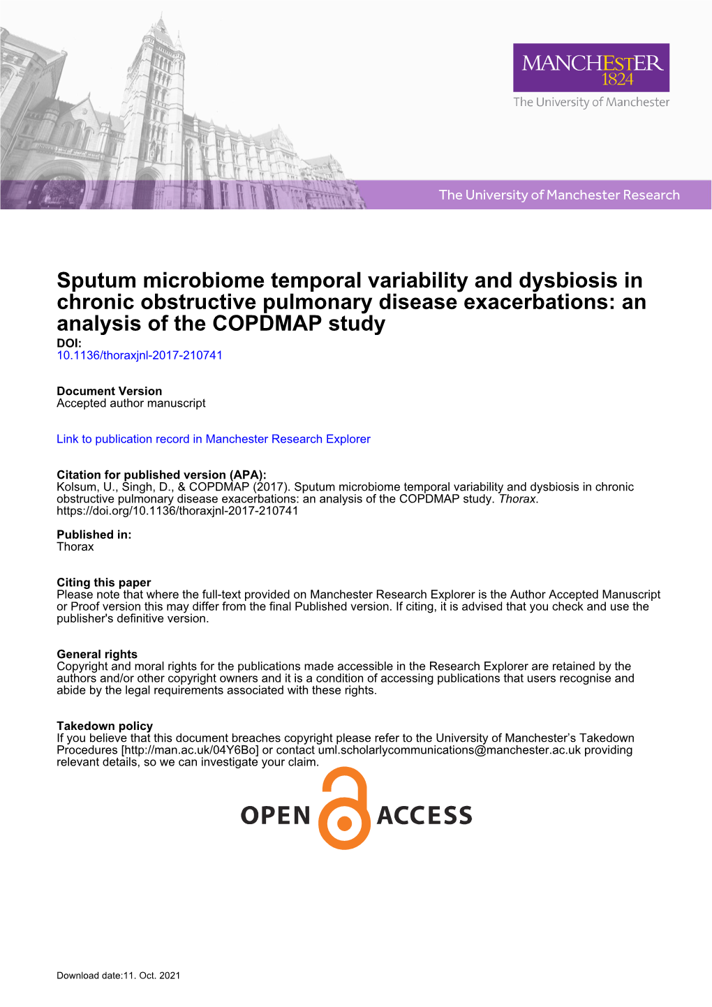 Sputum Microbiome Temporal Variability And