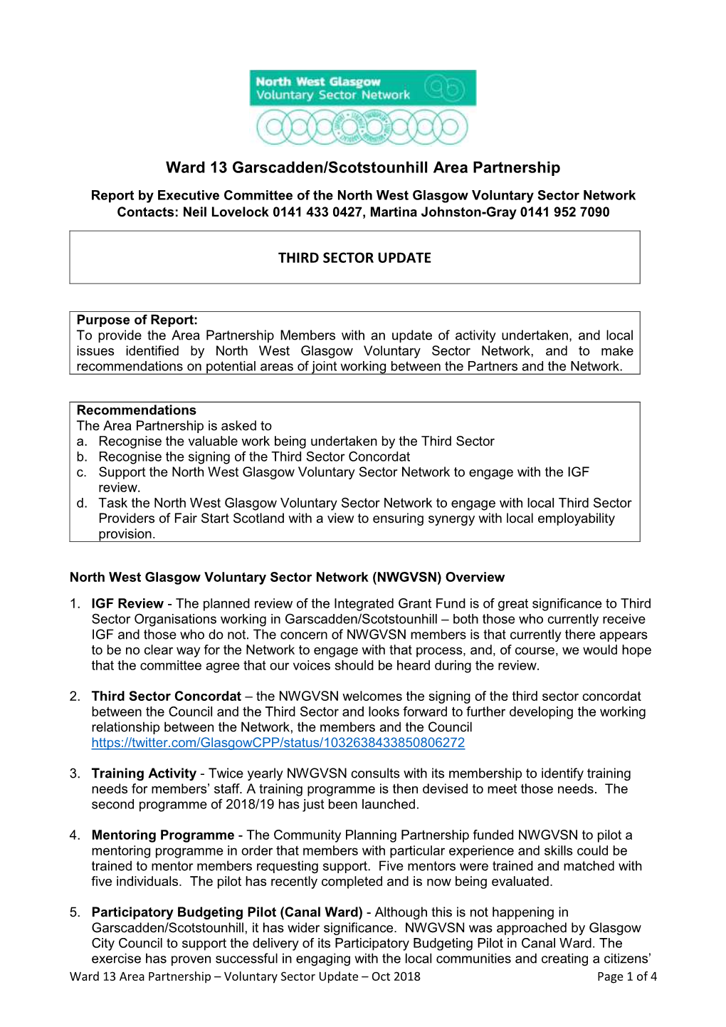 Ward 13 Garscadden/Scotstounhill Area Partnership THIRD SECTOR