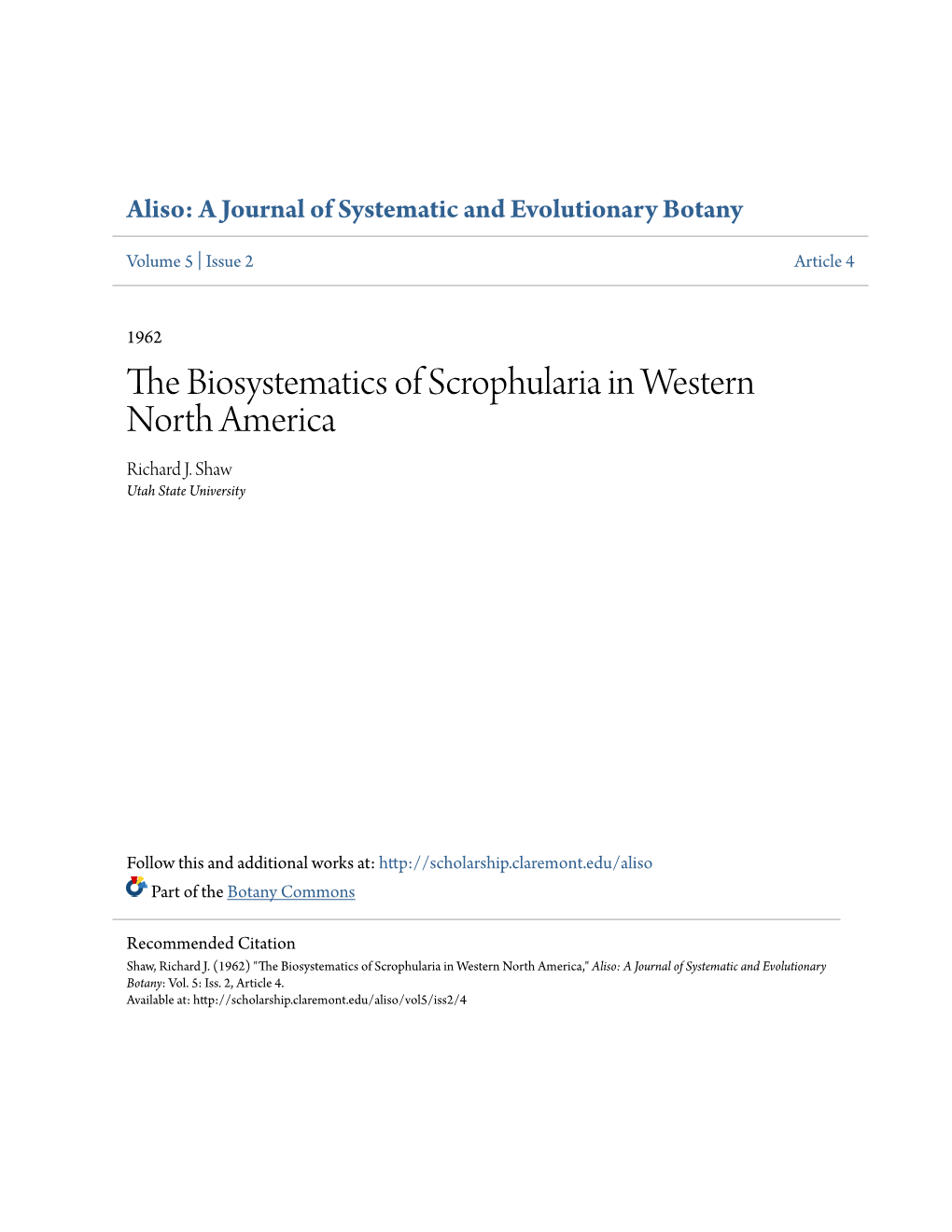 The Biosystematics of Scrophularia in Western North America 1