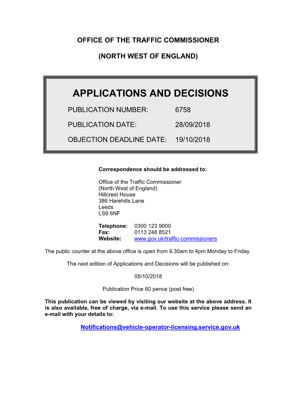 Applications and Decisions for the North West of England