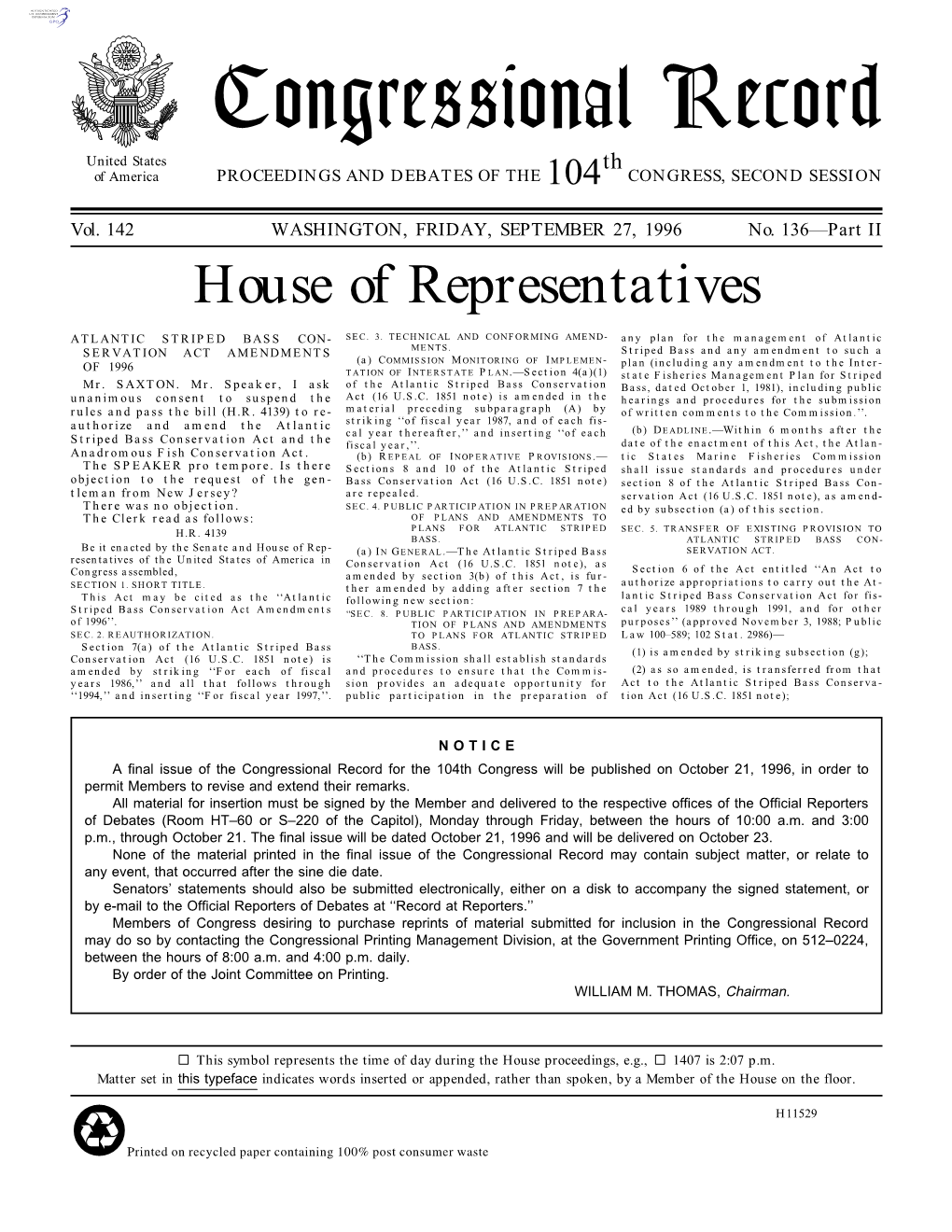 Congressional Record United States Th of America PROCEEDINGS and DEBATES of the 104 CONGRESS, SECOND SESSION