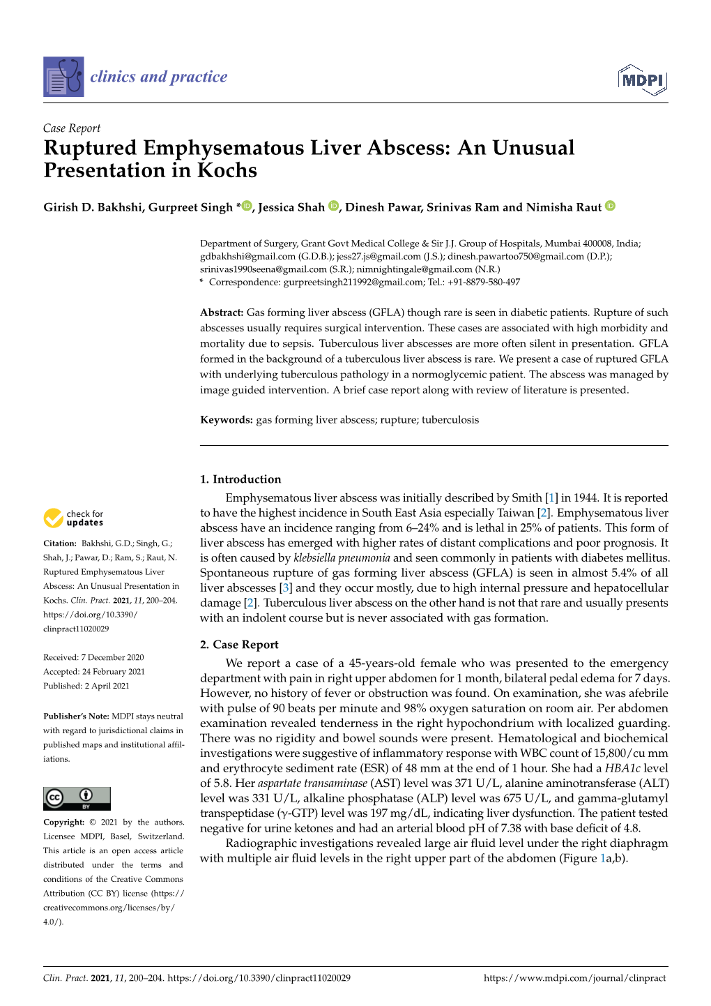 Ruptured Emphysematous Liver Abscess: an Unusual Presentation in Kochs