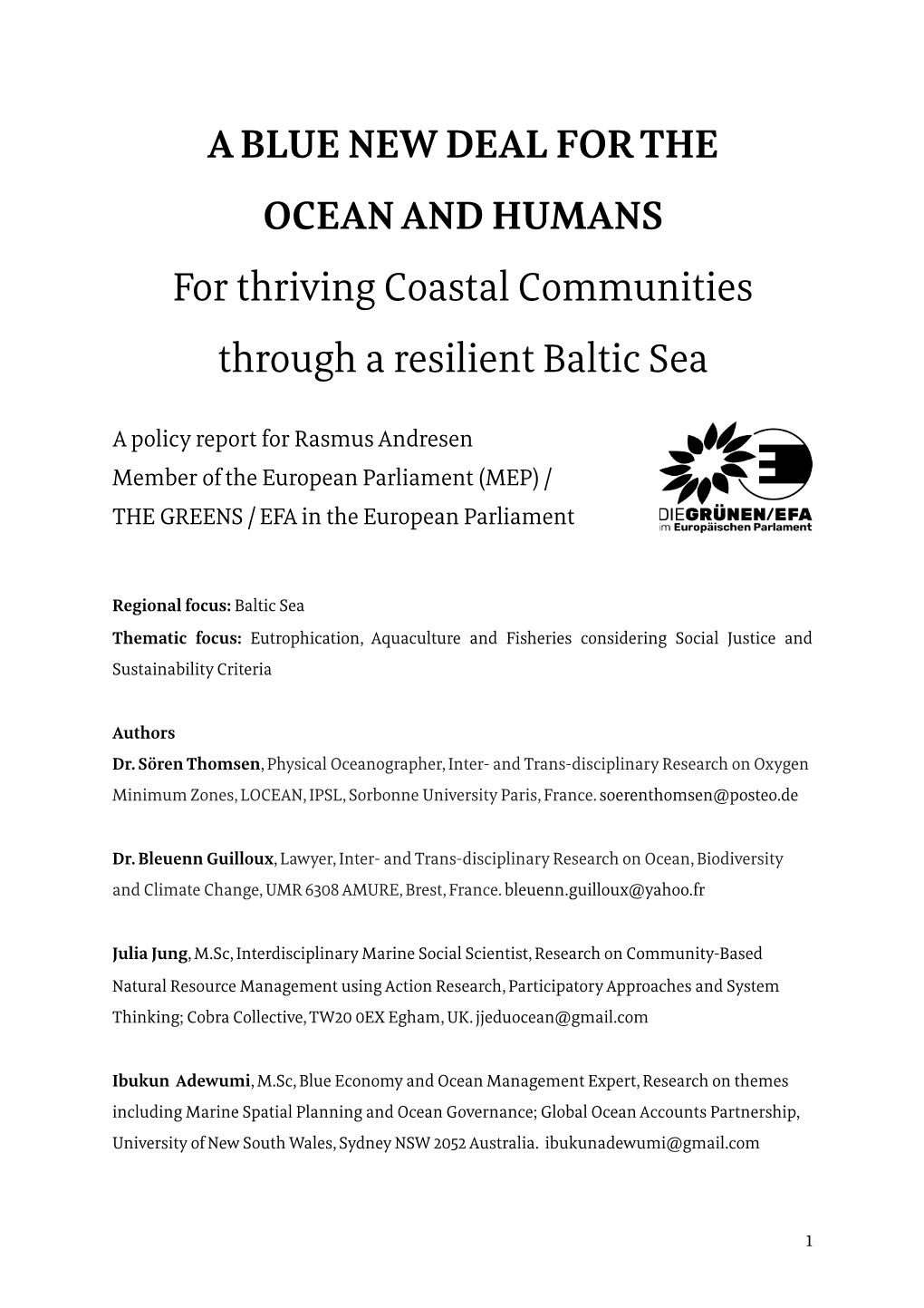A BLUE NEW DEAL for the OCEAN and HUMANS for Thriving Coastal Communities Through a Resilient Baltic Sea