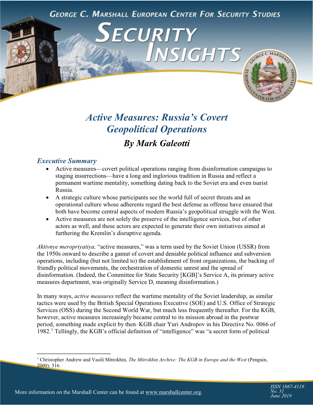 Active Measures: Russia's Covert Geopolitical Operations by Mark