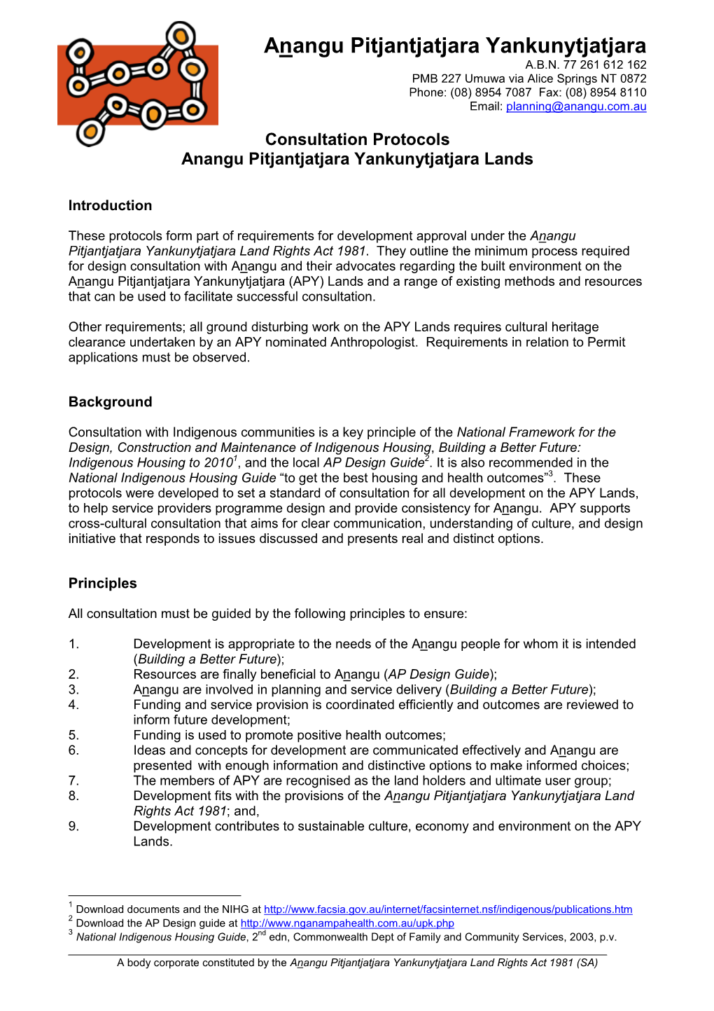 Consultation Protocols Anangu Pitjantjatjara Yankunytjatjara Lands