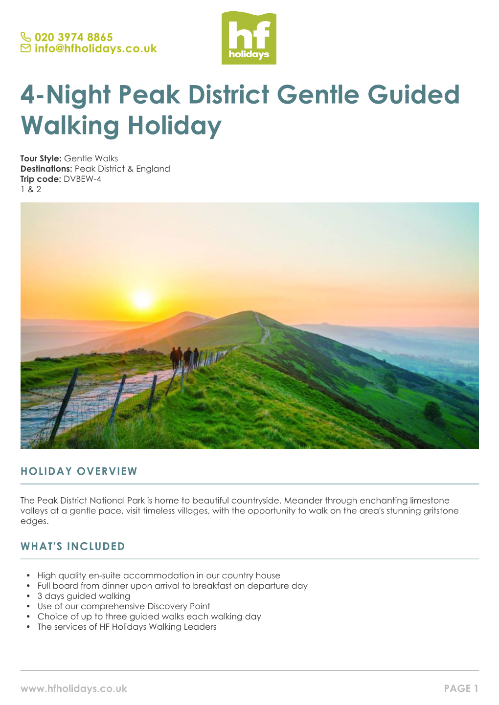 4-Night Peak District Gentle Guided Walking Holiday