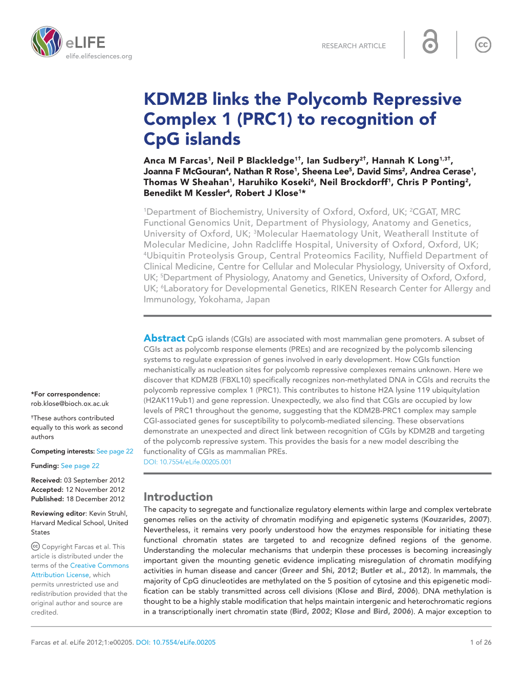 KDM2B Links the Polycomb Repressive Complex 1 (PRC1)