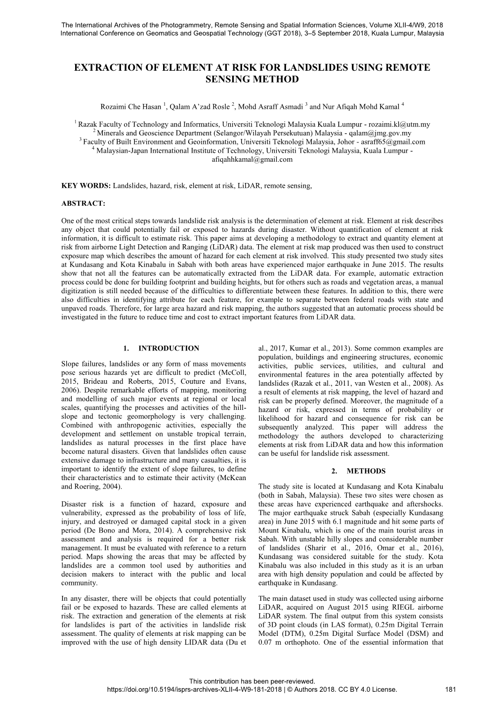 Extraction of Element at Risk for Landslides Using Remote Sensing Method