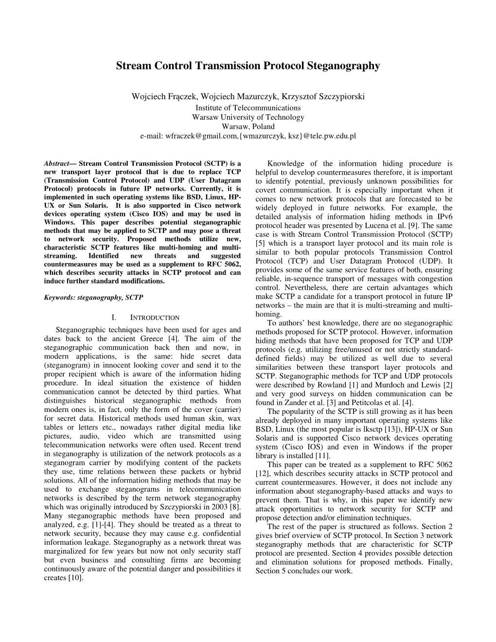 Stream Control Transmission Protocol Steganography