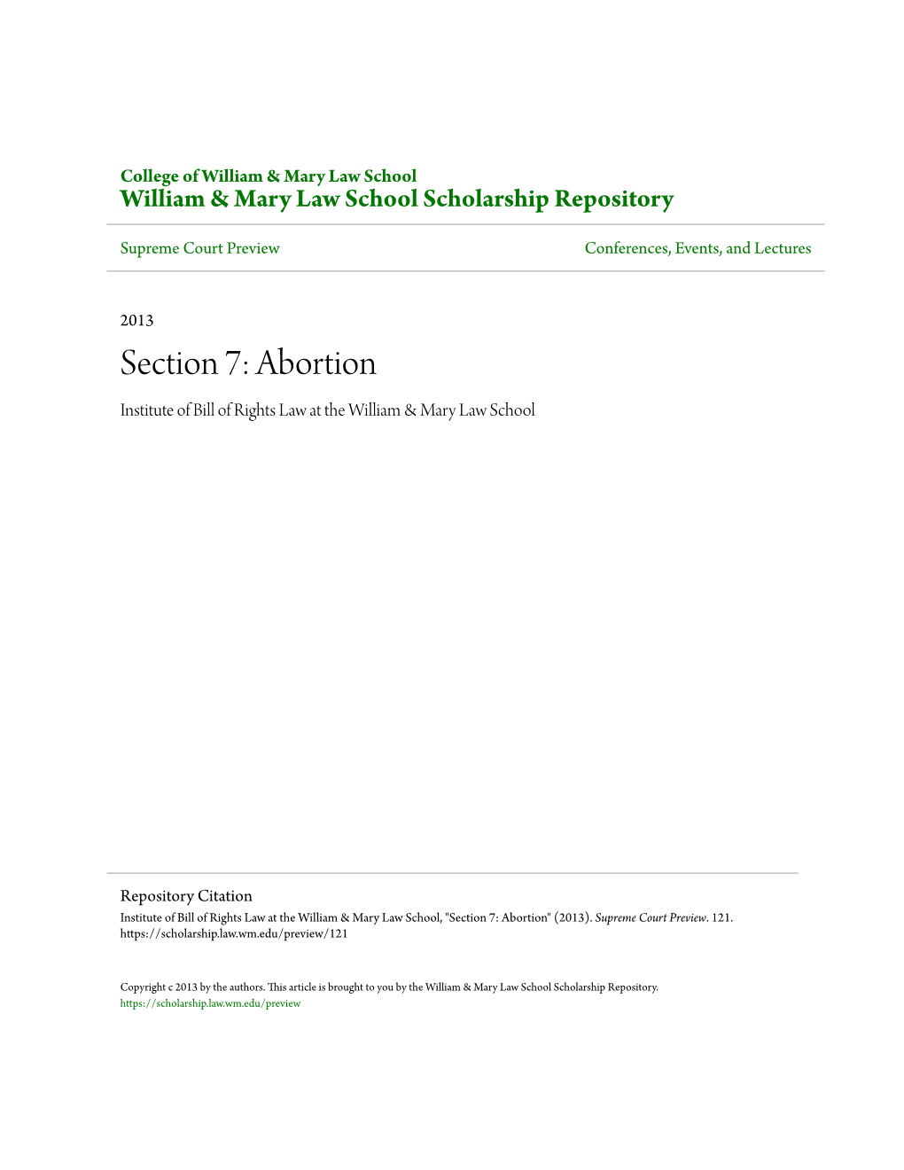 Abortion Institute of Bill of Rights Law at the William & Mary Law School