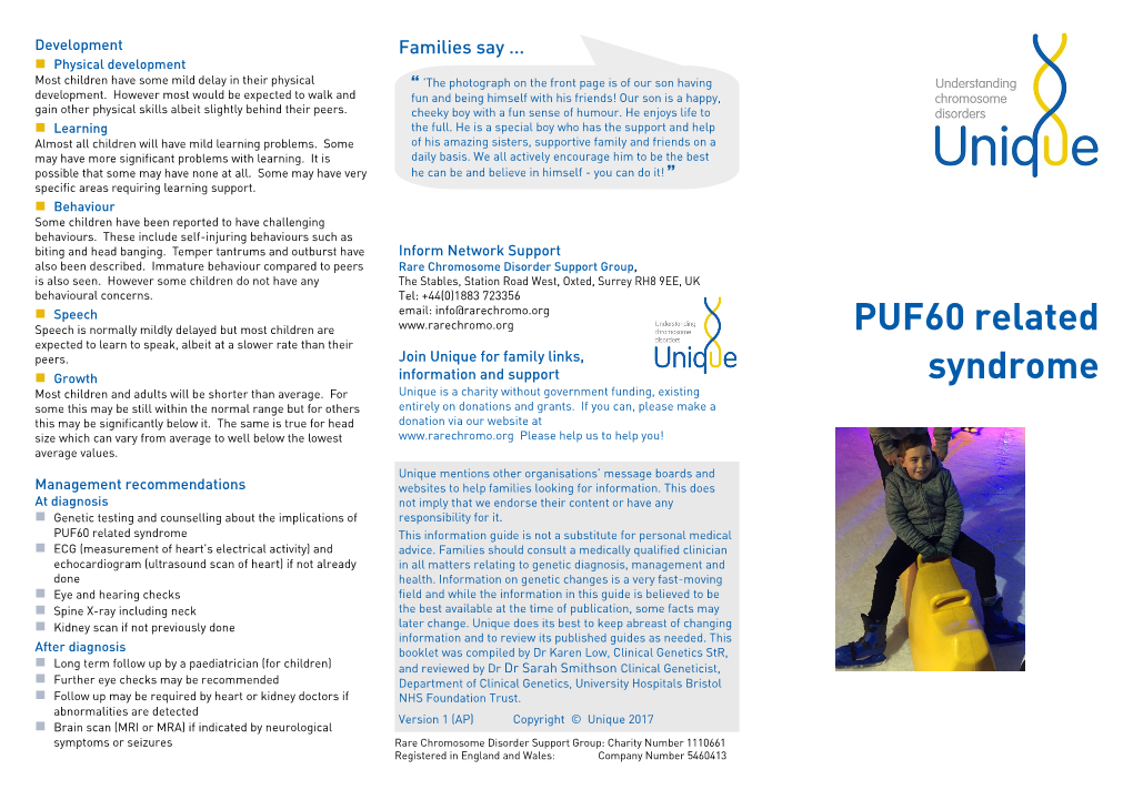 PUF60 Related Syndrome This Information Guide Is Not a Substitute for Personal Medical  ECG (Measurement of Heart’S Electrical Activity) and Advice