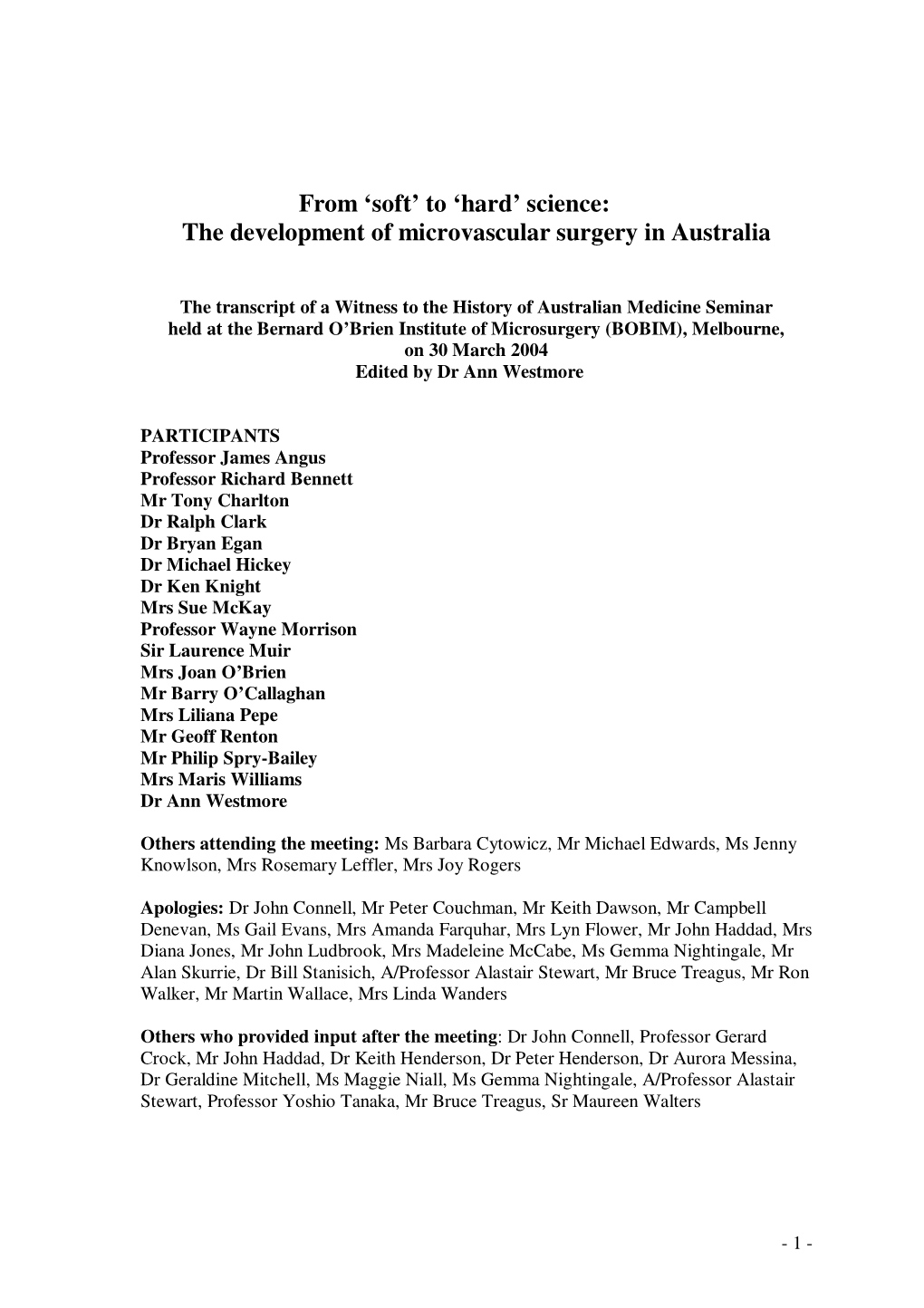 The Development of Microvascular Surgery in Australia